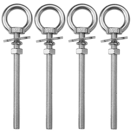 4 Pack M8 Stainless Steel Eye Bolts with Nuts, 5/16" x 4" Long Lifting Ring Eye Bolt， Eye Bolts Heavy Duty for Hang Tie Down Outdoor (4, M8x102mm (5/16"x4"))