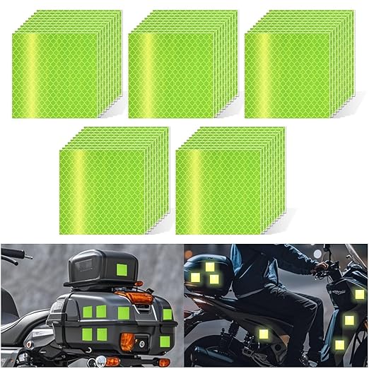 Non Fading Fluorescent Yellow Reflective Stickers 3 inch X 3 inch, Outdoor Waterproof High Visibility Safety Adhesive Reflector (50 Pcs)