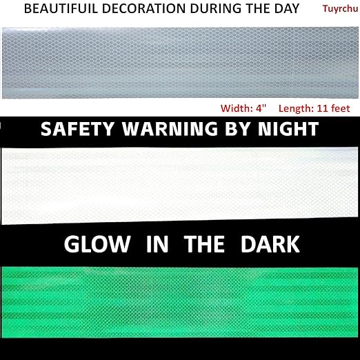 Glow in Dark Reflective Tape 4 inch Wide, Outdoor Waterproof High Visibility Safety Warning Reflector Sticker Strips (11 feet)