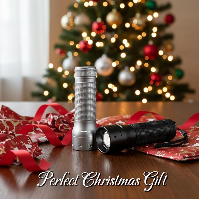 EverBrite Mini Flashlight, Zoomable LED Flash Light, 3 Modes, 3AAA Batteries Included, Handheld Small Flashlight for Camping, Emergency, Home, Christmas Gifts – Grey