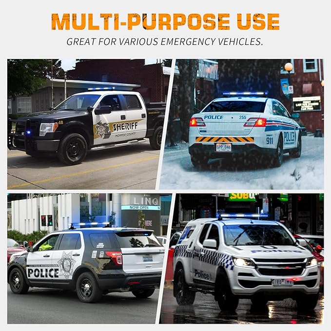 XRIDONSEN 28.4" 80 LED Roof Top Blue White Emergency Light Bar Magnetic Firefighter Police Lights Strobe Warning Flashing Safety Beacon Double Side First Responder Lights for Vehicles Fire POV Trucks