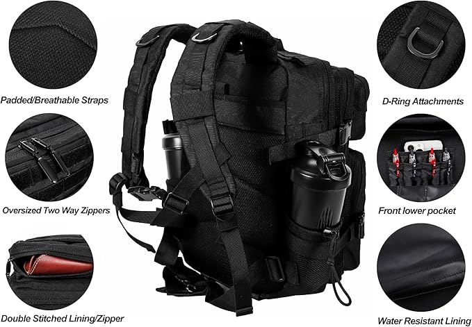 LHI Tactical Military Backpack for Men and Women 25L/35L Army Assault Pack Bag Small Rucksack with Bottle Holder