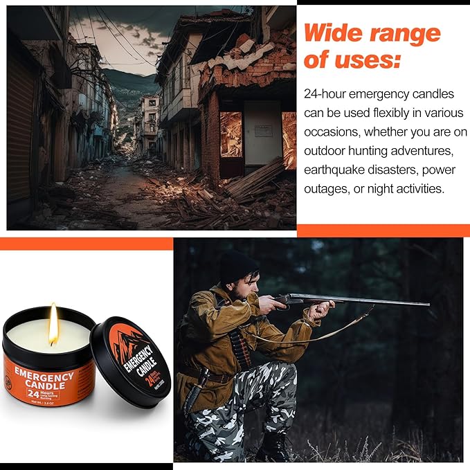 Chuarry 24 Pcs Emergency Candle Bulk 24 Hours Long Burning Survival Soy Wax Candles for Power Outages Camping Hunting Outdoor Activities (Black)
