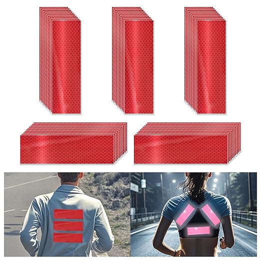 Non Fading Red Reflective Stickers 2 inch X 6 inch, Outdoor Waterproof High Visibility Warning Safety Adhesive Reflector Tape (50 Pcs)