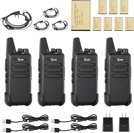 TIDRADIO TD-M8s Long Range Walkie Talkies for Adults with 4 Earpieces and 8 Batteries, Portable 22 Channels FRS Two-Way Radios, Mini Compact for Hotel Church School Retail Restaurant (4 Pack)