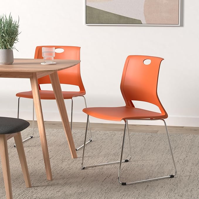 Sidanli Orange Stacking Chairs-Set of 4