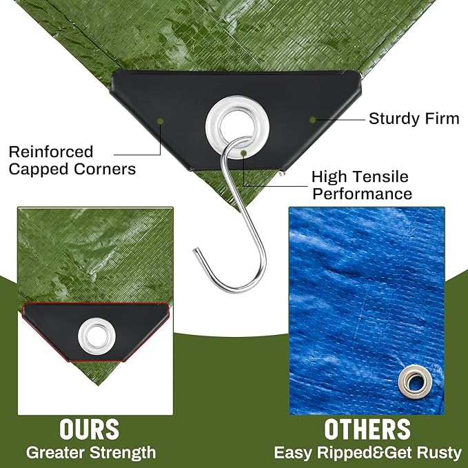 8 Pack 4 x 6 ft 5.5 Mil Small Tarps Heavy Duty Waterproof Tarp Multi Purpose Tent Cover for Home Boats Cars Camping Patio Furniture Roof Emergency Rain Protective Cover, Army Green