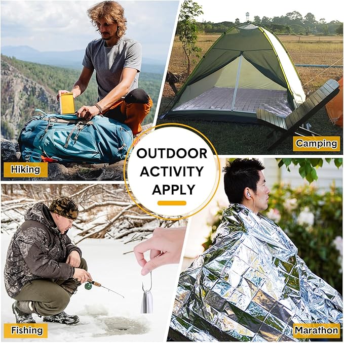 100 Pcs Emergency Blankets for Survival 83 x 55 Emergency Foil Thermal Reflective Space Blanket Bulk Waterproof Individually Wrap Survival for Car Camping Outdoor Homeless (Gold Silver)
