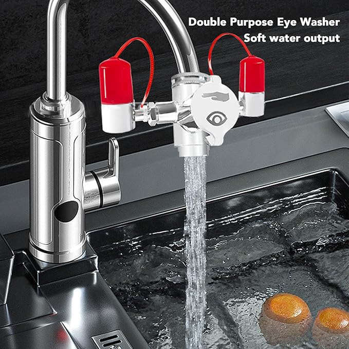 Faucet Mounted Eyewash Station, Brass Eye Washer with Cover & 3 Adapters for Lab Factory Home Emergency, Anti Corrosive