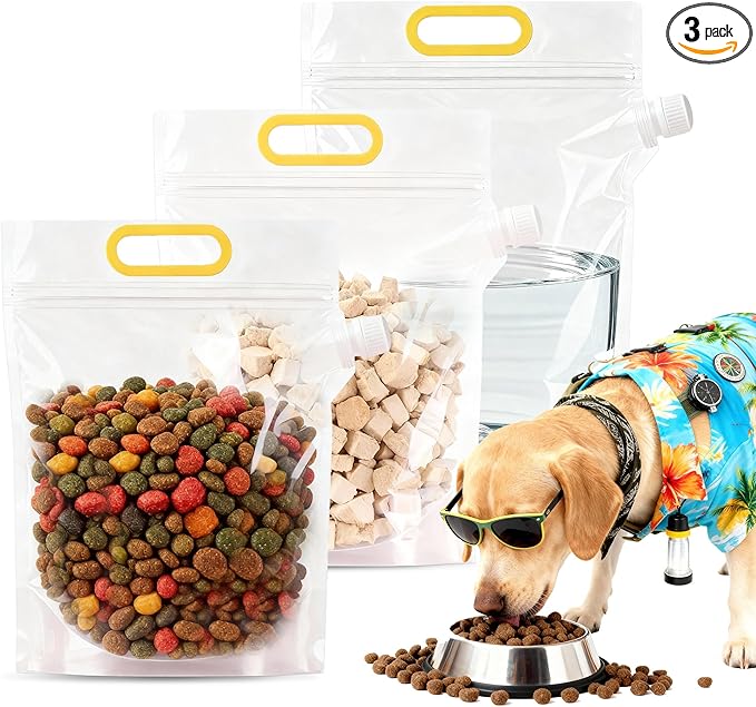 3-Piece Pet Food Storage Bags for Travel, Airtight & Portable Travel Dog Food Containers, Transparent Bags for Camping, Dog Boarding & Outdoor Trips (14 Cups)