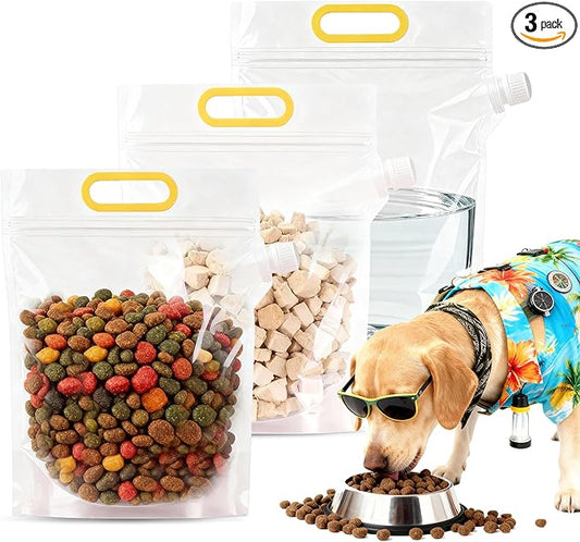 3-Piece Pet Food Storage Bags for Travel, Airtight & Portable Travel Dog Food Containers, Transparent Bags for Camping, Dog Boarding & Outdoor Trips (14 Cups)