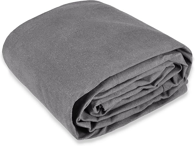 WHITEDUCK 12'x14' Canvas Tarp 18 oz/37 Mil Heavy Duty Waterproof UV Resistant, Rustproof Grommets, Industrial & Commercial Use Cloth Tarp (Finished Size: 11'6"x13'6", Grey)