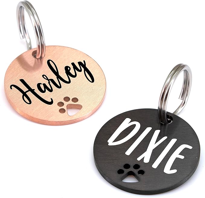 Ultra Joys Dog Tags Personalized for Pets - Hollow Paw Custom Pet ID Tag - Engraved Dog Tag for Small, Large Dogs - Small Round in Black