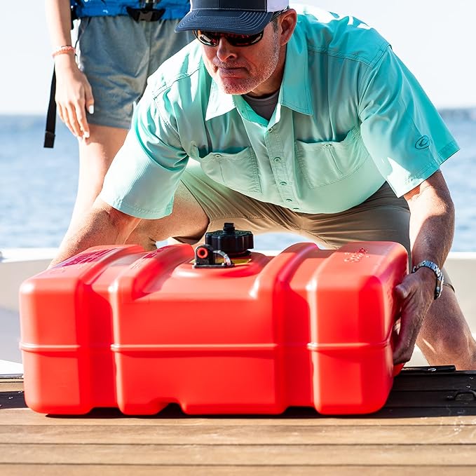 Scepter 9 Gallon Portable Marine Gas Can, Boat Fuel Tank, 2-Way Vented Cap, Built-In Fuel Gauge and Pick-Up, Handles, EPA & CARB Compliant, Rectangular, 22.9"L x 14.3"W x 11.5"H (08667)