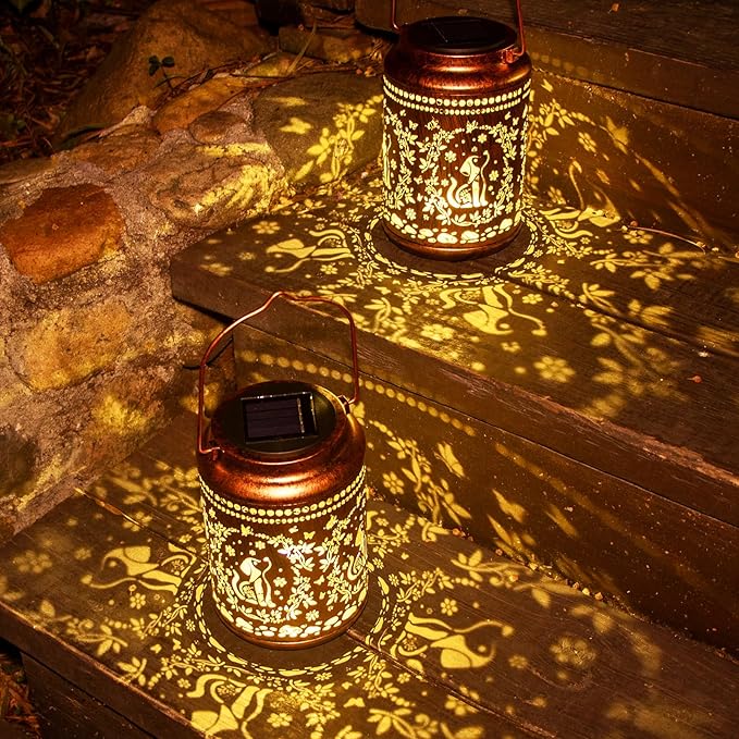 YISITEONE Dog Outdoor Solar Lanterns, Garden Waterproof Metal Hanging Decor Lights for Patio Yard Pathway Lawn Front Porch, Birthday Gardening Dog Lovers Gifts for Women Mom Grandma