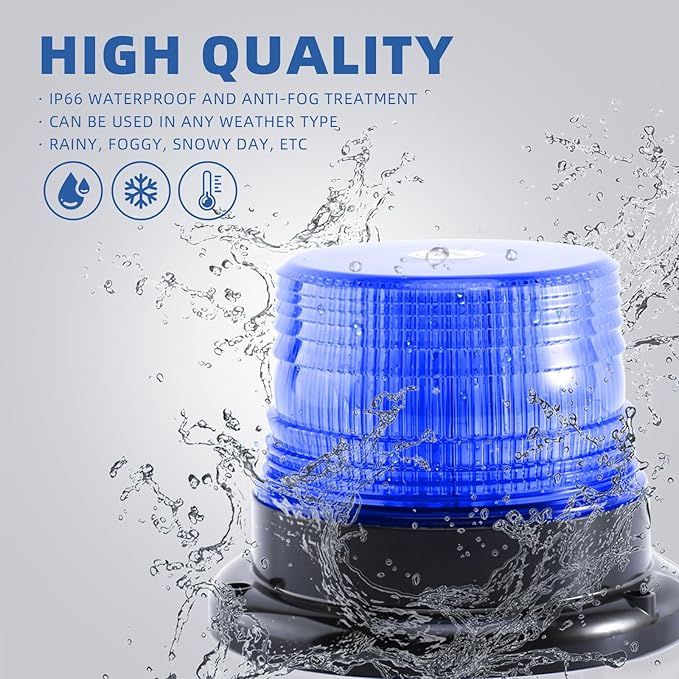 Blue LED Beacon Lights 12-24V Warning Safety Flashing Emergency Roadside Strobe Mini Light Bar with Magnetic Base for Snow Plow Truck Construction Vehicles Forklift Tractor Golf Carts 1-Pcs