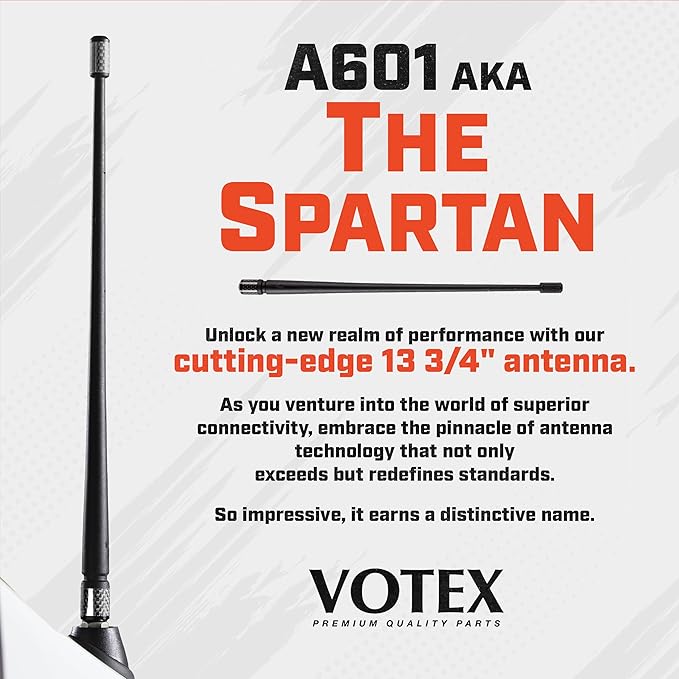 Votex - The Spartan - 13 3/4 Inch Short Flexible Rubber Antenna fits Nissan Titan (2004-2018) - Silver Carbon Fiber Trim - Tuned Internal Copper Coil - Part Number A601-QUA-15
