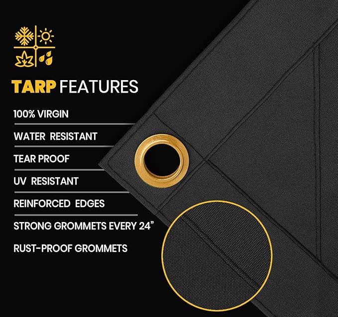 PROTARP Heavy Duty 14 OZ Water Resistant Canvas Tarp, UV Resistant Tarpaulin Cover with Rustproof Brass Grommets, Multipurpose for Canopy, Roof, Camping, Woodpile (Grey 14'X14')