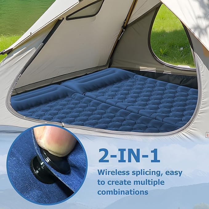 Sleeping Pad, 4.7" Extra-Thick & Ultralight Inflatable Camping Mat with Pillow, Built-in Foot Pump, Compact for Backpacking, Camping, Hiking, Travel — Navy Blue