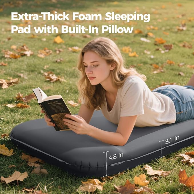 OGERY Self Inflating Sleeping Pad with Electric Pump, 3.15" Ultra-Thick Memory Foam Camping Pad, 4 Season Camping Mattress Pad with Built-in Pillow, Camping Essentials Gear for Tent Travel Car