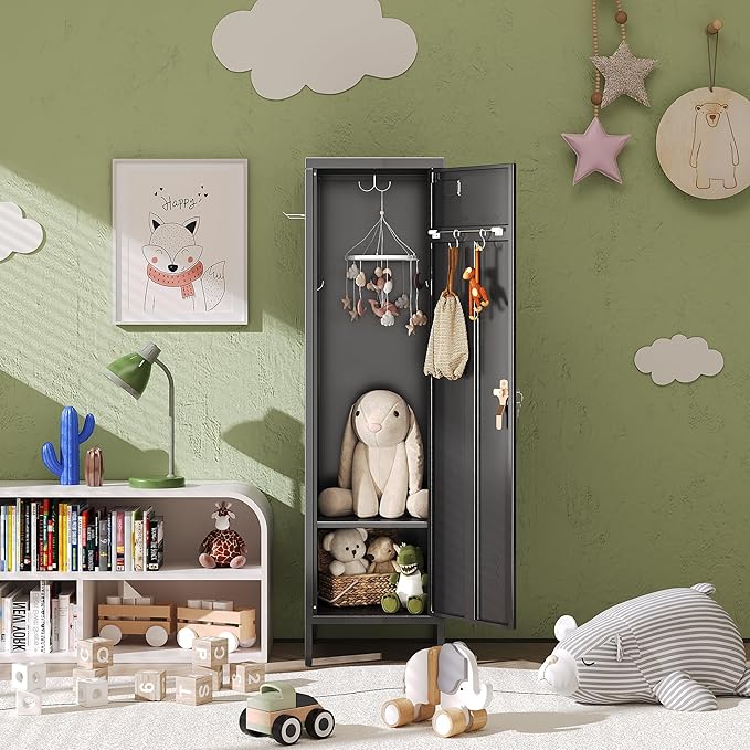 Aobabo 54" H Lockable Metal Storage Lockers with, Steel Locker Cabinet with Metal Hooks and 1 Adjustable Shelf for Home, School,Office, Assembly Required, Black