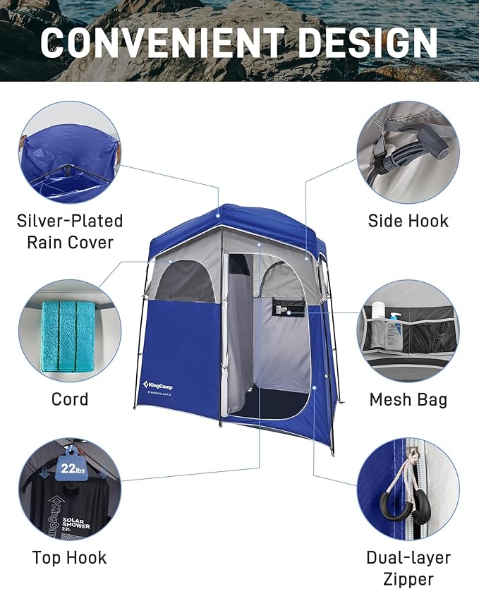 KingCamp Shower Tent, Portable Privacy Tent Outdoor Camping 1/2 Room Toilet Tents with Shower Bag & Dressing Room for Beach, Camping & Hiking