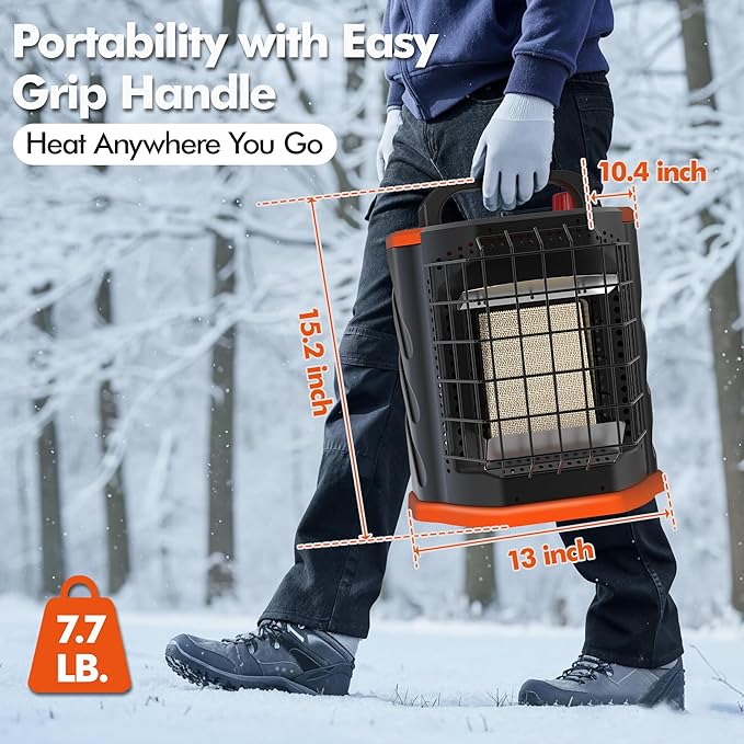 Fitfirst Portable Propane Heater - 9000 BTU Outdoor Tent Heater for Camping, 2 Heat Settings & Tip-Over/ODS Protection, Essential for Patio, RV, Garage, Ice Fishing, Hunting, Power Outage