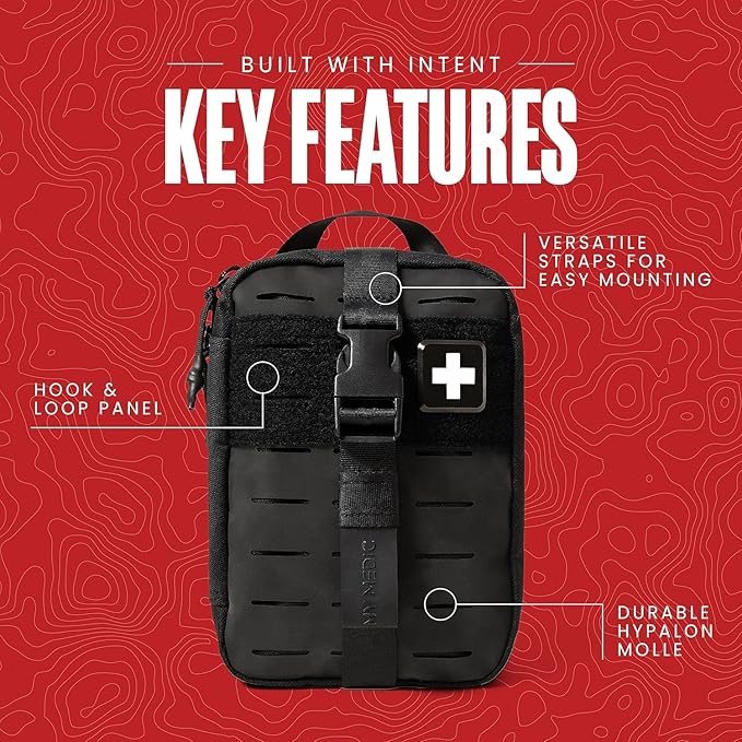 My Medic MyFak Mini Pro First Aid Kit - Small and Lightweight for Camping Hiking and Backpacking - 70 Items IFAK with Tourniquet - HSA/FSA Great for Travel - Black