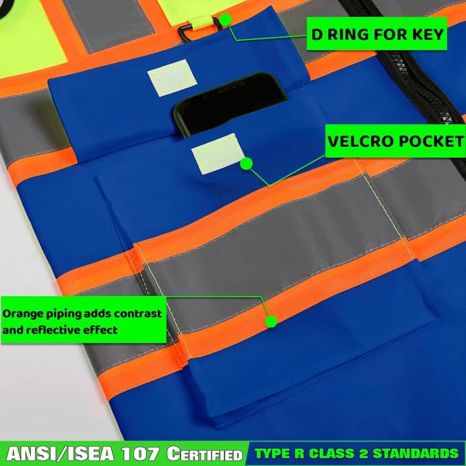 BeautyWill 10 Pack Custom Logo Safety Vest ANSI Class 2 High Visibility Reflective Vest Personalized Construction Vest Bulk