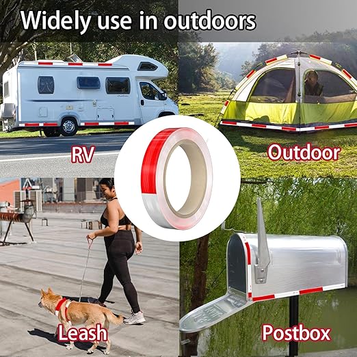 Reflective Tape, 1 Inch x 30 Feet - High Intensity - Red & White Reflective Safety Tape Waterproof Conspicuity for Trailer Reflector Trucks Bikes Baby Strollers Helmets