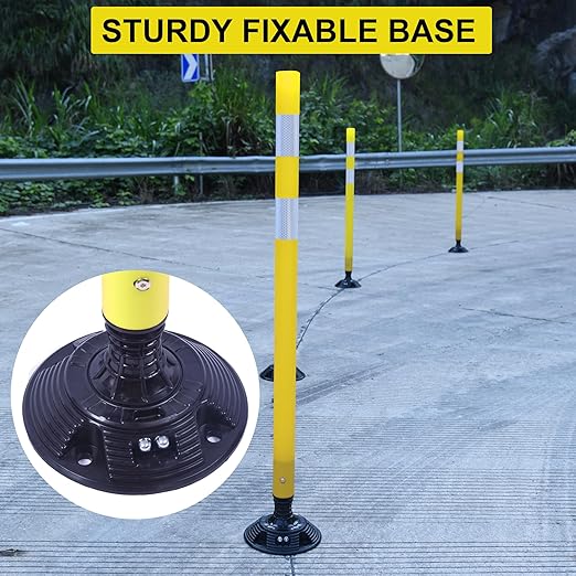 OrangeStar 8 Pack Delineator Post 48" Yellow Traffic Delineator Cones with Fixable Base for Road Safety, Parking Lots