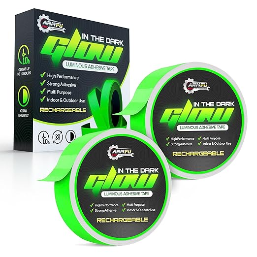 1 Inch x 60 FT Glow in The Dark Tape – Pack of 2 Rolls – Bright Rechargeable Fluorescent Glow – Luminous for Outdoors & Indoors –Glow – for Home Decoration & Markings