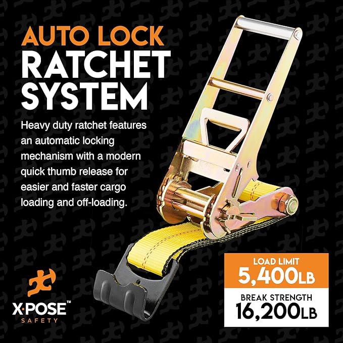 Ratchet Straps Heavy Duty 3" x 30' – 16,200 lbs Break Strength Tie Down Straps with Flat Hooks, Ratcheting Cargo Straps for Truck, Trailer, Kayak, Motorcycle & Moving – 1 Pack