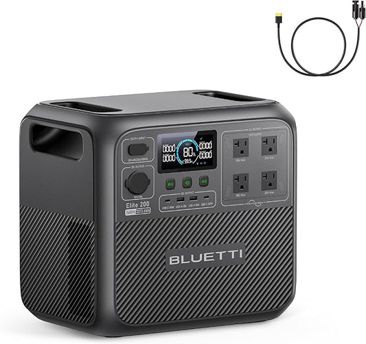 BLUETTI Elite 200 V2 Portable Power Station with Solar Charging Cable, 2073.6Wh LFP Battery Backup w/ 4 2600W AC Outlets, 17-Year Lifespan, Solar Generator for Camping, Off-grid