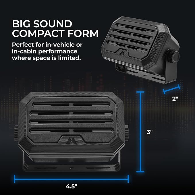 Midland - SPKMINI Mini External Speaker - Waterproof, 10 Watts, 3.5mm Plug - Compatible with All Mobile CB, GMRS, HAM and Amateur Radios