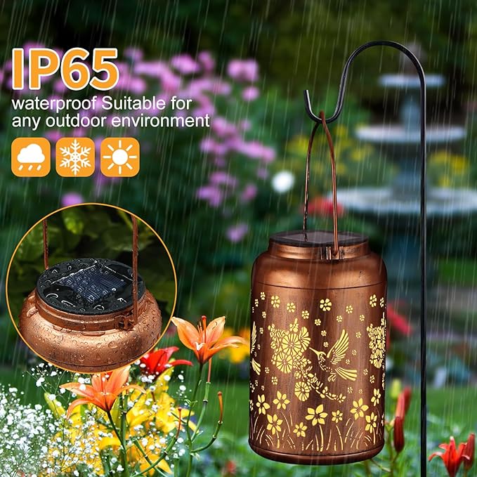 Cardinal Solar Lanterns Outdoor Waterproof Garden Decor, Christmas Cardinal Birthday Gifts for Women Mom Grandma,Hanging Metal Solar Lanterns LED Decoration(02-Red Bird)