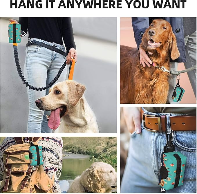 Let's go Travel Pattern Dog Poop Bag Holder for Leash Dogs Waste Bags with Carabiner Clip Pet Waste Bag for Outdoor Puppy Walking and Travel
