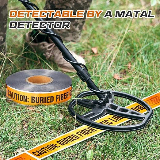 Pangda 2 Rolls 1000 Feet Detectable Safety Tape 5 Mil Underground Detectable Warning Tape for Construction Sites Road Repairs (Caution Buried Fiber Optic Line Below, 2 Inch, Orange)