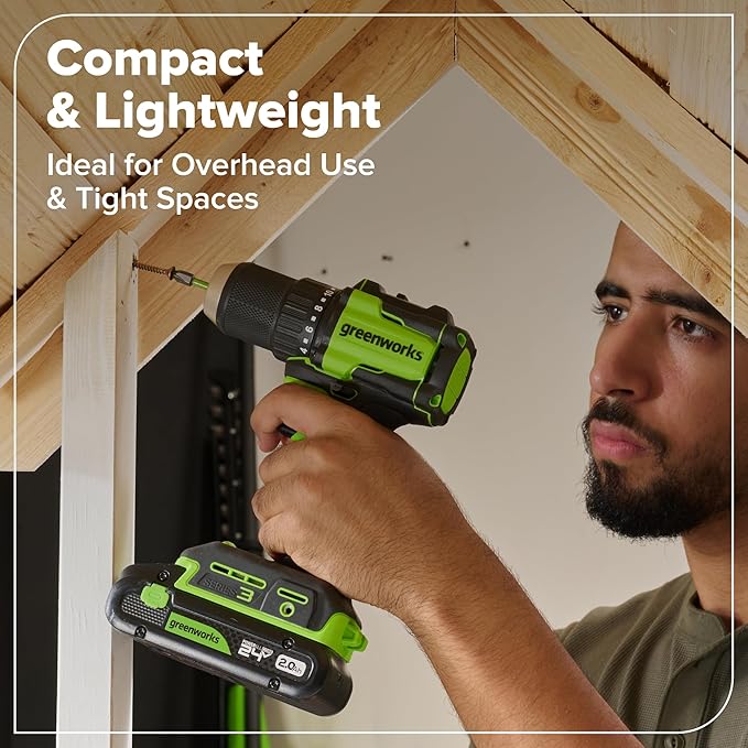 GREENWORKS 24V (4-TOOL) Combo (1/2” Drill + 1/4” Impact Driver + 6.5” Circular Saw + 200Lm Flashlight), 4.0Ah + 2.0Ah Batteries (24,000mAh Power Bank), (2) Braided Cables, 65W Rapid Charger