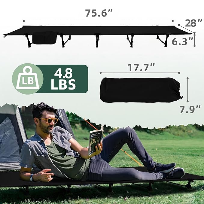 Elevon Camping Cot, 28" Extra Wide Sleeping Cot, Portable Folding Tent Camping Bed, Compact for Outdoor Travel, Base Camp, Hiking, Mountaineering, Lightweight Backpacking, 400lb Capacity
