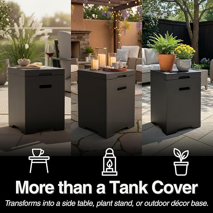 Propane Tank Cover Table for Fire Pits, 20 LB MGO Propane Tank Holder with Side Handles, Outdoor Tank Storage Side Table for Patio, Gas Griddle, Dark Gray