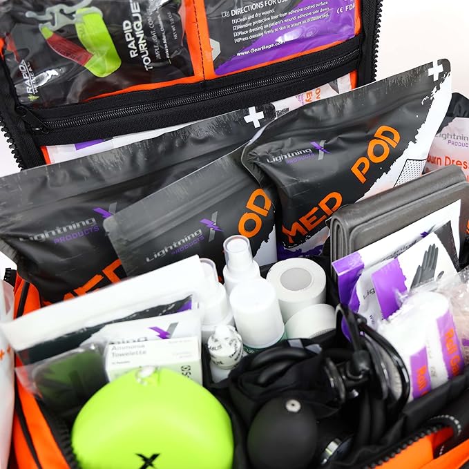 Lightning X Stocked X-Large Modular EMT Medic Trauma Bag w/Emergency Medical Fill Kit Supplies - ORANGE