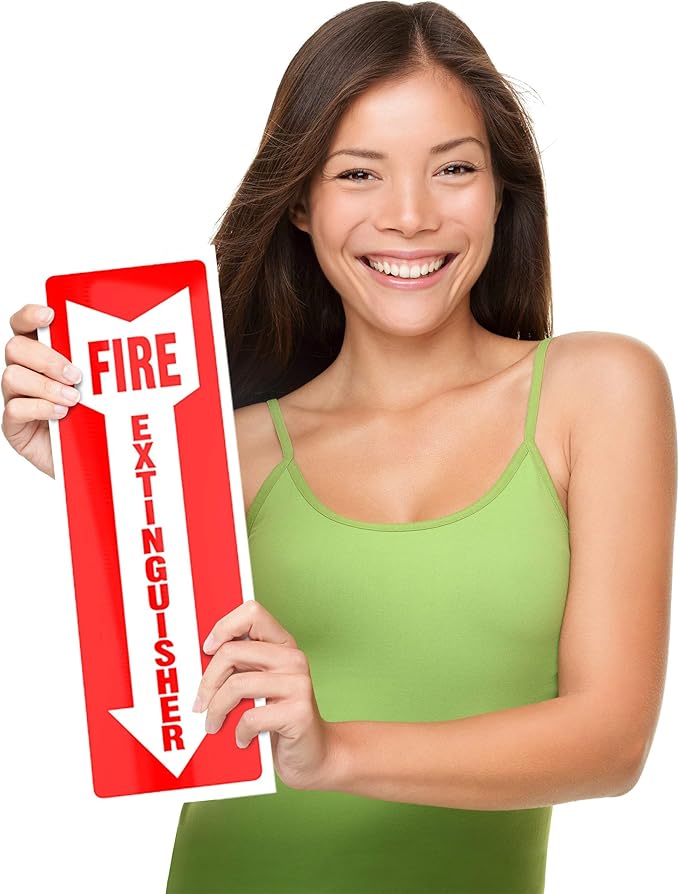 ASSURED SIGNS Fire Extinguisher Signs - 12 Pack - 4" X 12" - 5 Mil Vinyl Weatherproof Fire Extinguisher Stickers with Downward Arrow - Self Adhesives for Business or Office