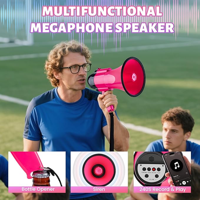 30 Watt Power Portable Megaphone Bullhorn Speaker Voice, Siren/Alarm and 240S Recording with Volume Control and Strap