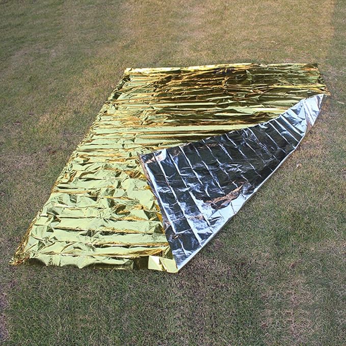 2Pcs Heavy Duty Emergency Thermal Survival Blankets Portable Insulated Reflective Tarps for Outdoor Camping Hiking and Cold Weather Protection