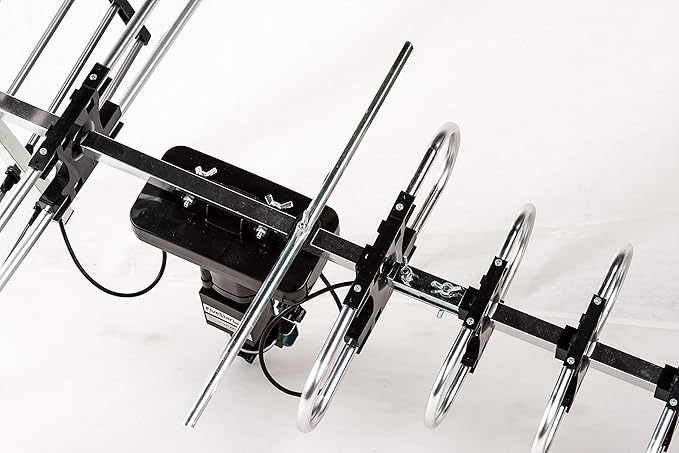 Five Star Outdoor HD TV Antenna Strongest Up to 200 Miles Long Range with Motorized 360 Degree Rotation, UHF/VHF/FM Radio with Infrared Remote Control Advanced Design Plus Installation Kit