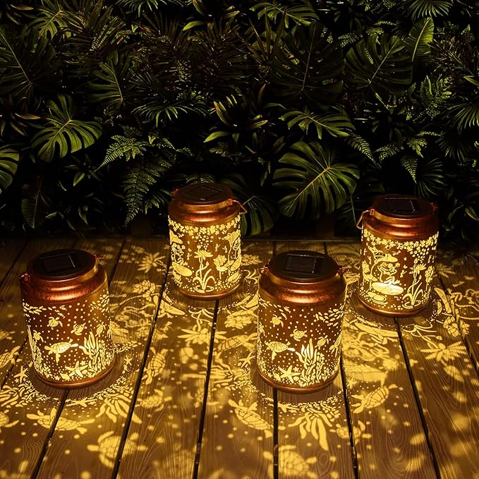 YISITEONE Sea Turtle Outdoor Solar Lanterns, Garden Waterproof Metal Hanging Decor Lights for Patio Yard Pathway Lawn Front Porch, Birthday Gardening Gifts for Women Mom Grandma
