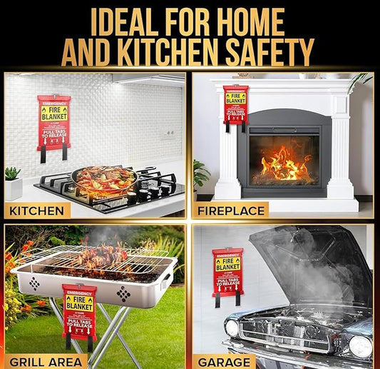 40" x 40" MorningWishes Emergency Fire Blanket Fiber Glass Suppression as Extinguisher Flame retardant protection Heat Insulation Design for Kitchen Office School Car Grill BBQ Fireplace camping 4 pic