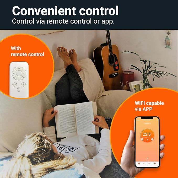 Könighaus 450W Smart Dual Space Heater – Wall heater and mobile use – WiFi App Control & Remote – Includes Towel Rack, Stand Feet & Mounting Kit – Color: White