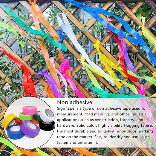 10 Pack Flagging Tape 10 Assorted Colors, Non-Adhesive Plastic Ribbon Neon Marking,1"*2000' Marking Tape for Tree Marking, Hunting, Boundaries and Hazardous Areas,Trail Marking